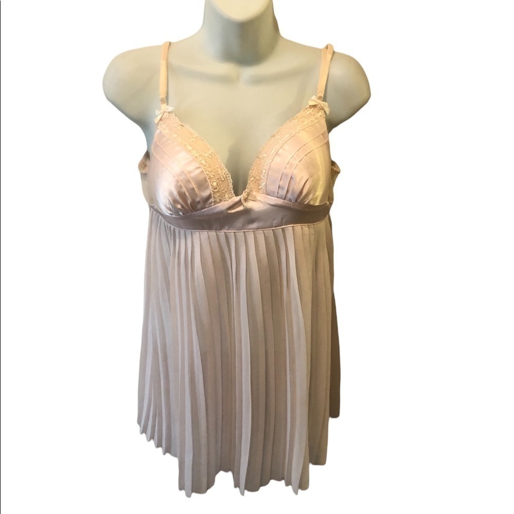 Linea Donatella Bridal Honeymoon  Chemise Pale Pink Pleated Bodice Bra Top M